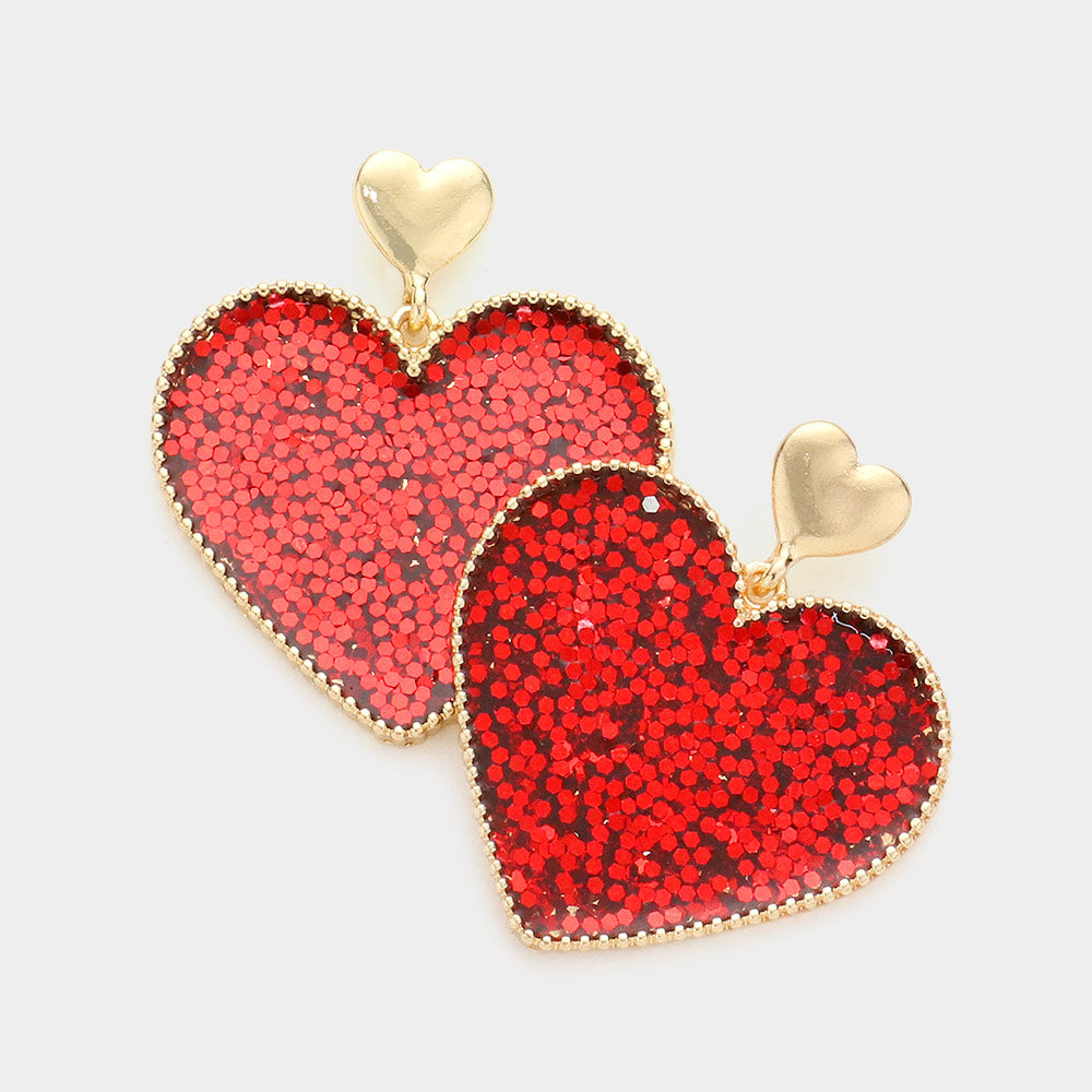 Glittered Heart Dangle Earrings - 2 assorted
