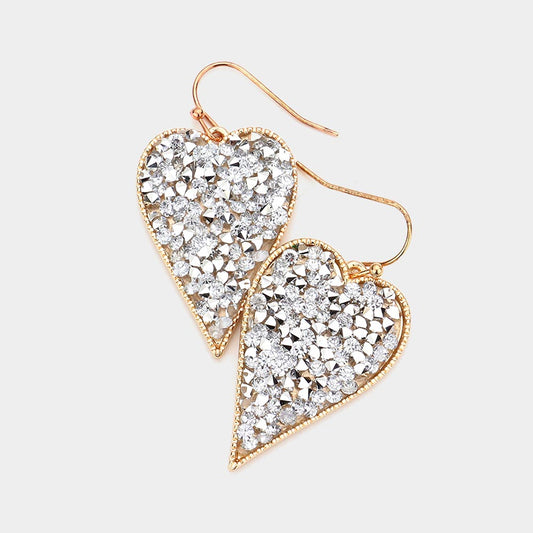 Glitter Stone Heart Dangle Earrings - 3 assorted