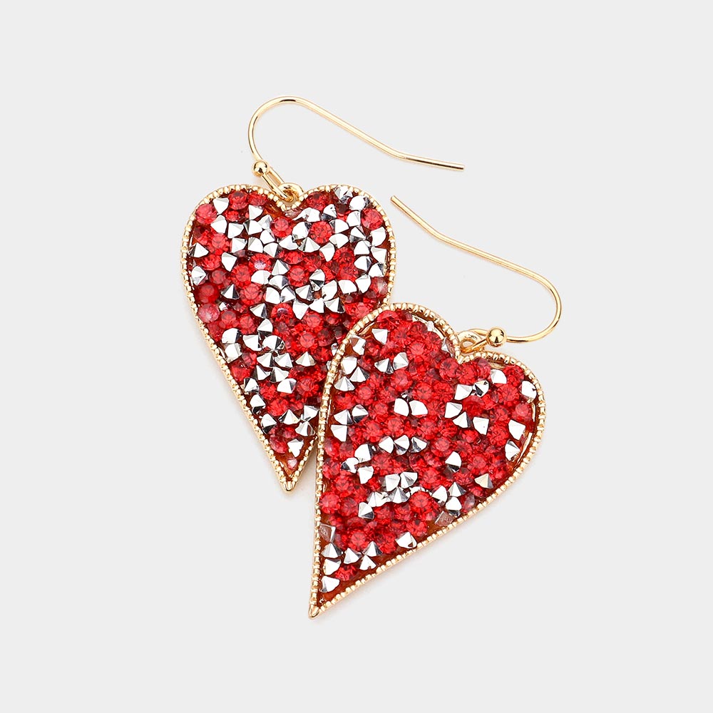 Glitter Stone Heart Dangle Earrings - 3 assorted